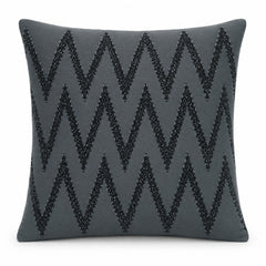 Handcrafted Cushion Cover – Black | 16"x16" | Zigzag Embroidered Decorative Cushion Cover