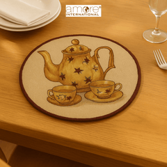 Set of - 5, 1 Pcs, Tapestry Doily – Gold Jacquard Woven, 12"x12"