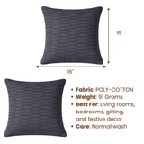 Fabric-Crafted Black Cushion Cover – 16"x16" | Wave Textured Design | Premium Poly-Cotton
