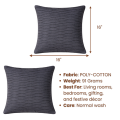 Fabric-Crafted Black Cushion Cover – 16"x16" | Wave Textured Design | Premium Poly-Cotton