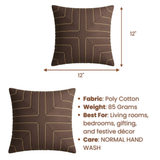 Fabric-Crafted Brown Cushion Cover – 12"x12" | Modern Geometric Line Texture | Premium Poly Cotton | 2 Pieces
