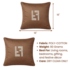 Handcrafted Brown Cushion Cover – 16"x16" | Minimal Symbol Embellishment | Premium Poly Cotton