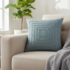 Fabric-Crafted Silver Cushion Cover – 16"x16" | Modern Layered Geometric Texture | Premium Poly Cotton |