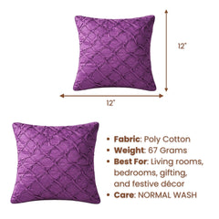 Fabric Crafted Cushion Cover – Purple | 12"x12" | Poly Cotton Fabric | Elegant Crinkle Texture Design