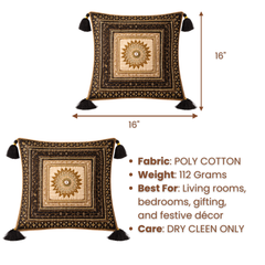 Hand Crafted Cushion Cover – Black | 16"x16" | Poly Cotton | Embroidered Medallion Design