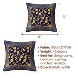 Fabric Crafted Cushion Cover – Navy Blue | 12"x12" | Poly Cotton | Traditional Border Design