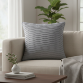 Fabric-Crafted Silver Cushion Cover – 16"x16" | Wave Textured Design | Premium Poly-Cotton