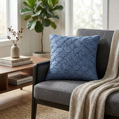 Fabric Crafted Cushion Cover – Blue | 12"x12" | Poly Cotton Fabric | Elegant Crinkle Texture Design
