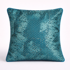 Fabric Crafted Cushion Cover – Turquoise | 12"x12" | Poly Cotton | Elegant Diamond Texture Design