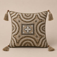 Handcrafted Cushion Cover – Light Gold | 12"x12" | Decorative Embroidered Cushion Cover