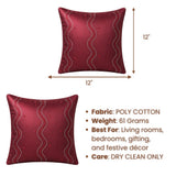 Handcrafted Cushion Cover – Dark Maroon | 12"x12" | Poly Cotton Fabric | Elegant Wave Embroidery Design
