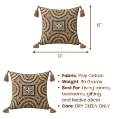 Handcrafted Cushion Cover – Light Gold | 12"x12" | Decorative Embroidered Cushion Cover