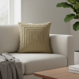 Fabric-Crafted Khaki Cushion Cover – 16"x16" | Modern Layered Geometric Texture | Premium Poly Cotton | Set of 2 pcs