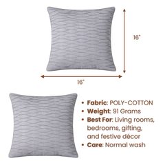 Fabric-Crafted Silver Cushion Cover – 16"x16" | Wave Textured Design | Premium Poly-Cotton