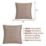 Fabric Crafted Cushion Cover – Beige | 16"x16" | Poly Cotton | Modern Textured Square Design
