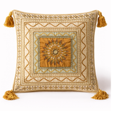 Hand Crafted Cushion Cover – Camel | 16"x16" | Poly Cotton | Embroidered Medallion Design