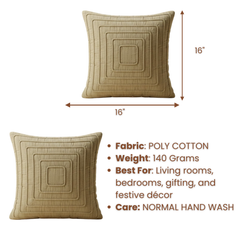 Fabric-Crafted Khaki Cushion Cover – 16"x16" | Modern Layered Geometric Texture | Premium Poly Cotton