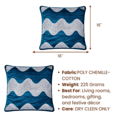 Hand-Crafted Cushion Cover – Bottle Green Silver | 16"x16" | Poly Chenille-Cotton | Elegant Festive Décor