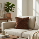 Fabric Crafted Cushion Cover – Brown | 12"x12" | Poly Cotton | Elegant Diamond Texture Design