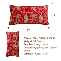 Machine Crafted Bolster Cover – Rose | 20"x8" | Poly Chenille Fabric | Embroidered Floral Design