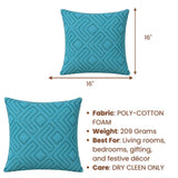 Handcrafted Cushion Cover – Turquoise | 16"x16" | Geometric Textured Design
