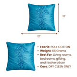 Hand Crafted Cushion Cover – Turquoise | 12"x12" | Poly Cotton | Embroidered Floral Design