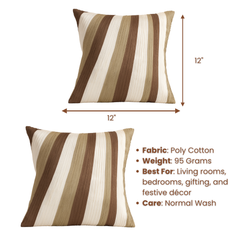 Fabric-Crafted Beige Cushion Cover – 12"x12", Multi-Stripe Textured Design in Premium Poly Cotton