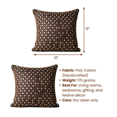 Handcrafted Brown Cushion Cover – 16"x16", Premium Poly Cotton