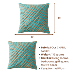Poly Chenille Turquoise Cushion Cover – 16"x16", Diagonal Textured Design in Premium Finish