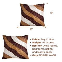 Fabric Crafted Cushion Cover – Burgundy Multicolor | 16"x16" | Poly Cotton Fabric | Elegant Wavy Textured Design