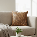 Handcrafted Brown Cushion Cover – 16"x16" | Poly-Cotton Matty | Sequined Radiant Swirl Design | Premium Festive Décor