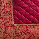 Fabric Crafted Cushion Cover – Maroon | 12"x12" | Poly Cotton | Quilted Center with Ornate Border
