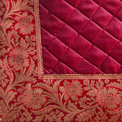 Fabric Crafted Cushion Cover – Maroon | 12"x12" | Poly Cotton | Quilted Center with Ornate Border