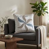 Hand Crafted Cushion Cover – Cream | 16"x16" | Poly Chenille-Cotton Fabric | Elegant Embroidered Leaf Design