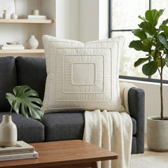 Fabric Crafted Cushion Cover – Off White | 16"x16" | Poly Cotton | Modern Textured Square Design