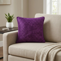 Fabric Crafted Cushion Cover – Light Purple | 12"x12" | Poly Cotton | Diamond Shimmer Texture