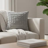 Fabric-Crafted Silver Cushion Cover – 12"x12" | Modern Layered Geometric Texture | Premium Poly Cotton