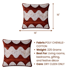 Hand-Crafted Cushion Cover – Brown Silver | 16"x16" | Poly Chenille-Cotton | Rich Festive Elegance