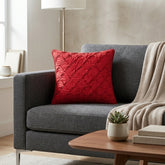 Fabric Crafted Cushion Cover – Red | 12"x12" | Poly Cotton Fabric | Elegant Crinkle Texture Design