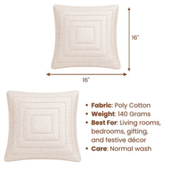 Fabric Crafted Cushion Cover – Off White | 16"x16" | Poly Cotton | Modern Textured Square Design