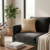 Fabric Crafted Cushion Cover – Beige | 12"x12" | Poly Cotton | Panel Pleated Design