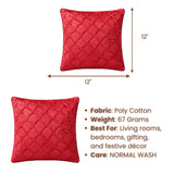 Fabric Crafted Cushion Cover – Red | 12"x12" | Poly Cotton Fabric | Elegant Crinkle Texture Design