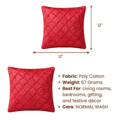 Fabric Crafted Cushion Cover – Red | 12"x12" | Poly Cotton Fabric | Elegant Crinkle Texture Design