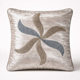 Hand Crafted Cushion Cover – Beige | 16"x16" | Poly Chenille-Cotton Fabric | Elegant Embroidered Leaf Design