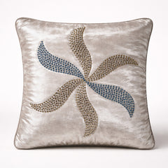 Hand Crafted Cushion Cover – Beige | 16"x16" | Poly Chenille-Cotton Fabric | Elegant Embroidered Leaf Design
