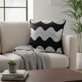 Hand-Crafted Cushion Cover – Black Silver | 16"x16" | Poly Chenille-Cotton | Bold Festive Statement