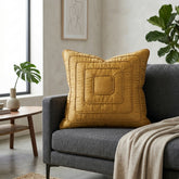 Fabric Crafted Cushion Cover – Light Gold | 16"x16" | Poly Cotton | Modern Textured Square Design