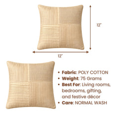Fabric Crafted Cushion Cover – Beige | 12"x12" | Poly Cotton | Panel Pleated Design