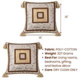Handcrafted Silver Cushion Cover – 16"x16" | Square Embellished Design with Tassels | Premium Poly Cotton