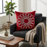 Hand Crafted Cushion Cover – Red | 16"x16" | Poly Cotton Fabric | Floral Design